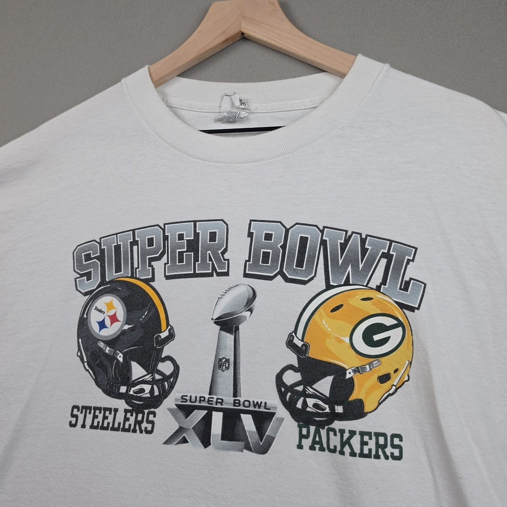 Super Bowl XLV Steelers Packers Football 2011 NFL Mens 2XL White Graphic T-Shirt